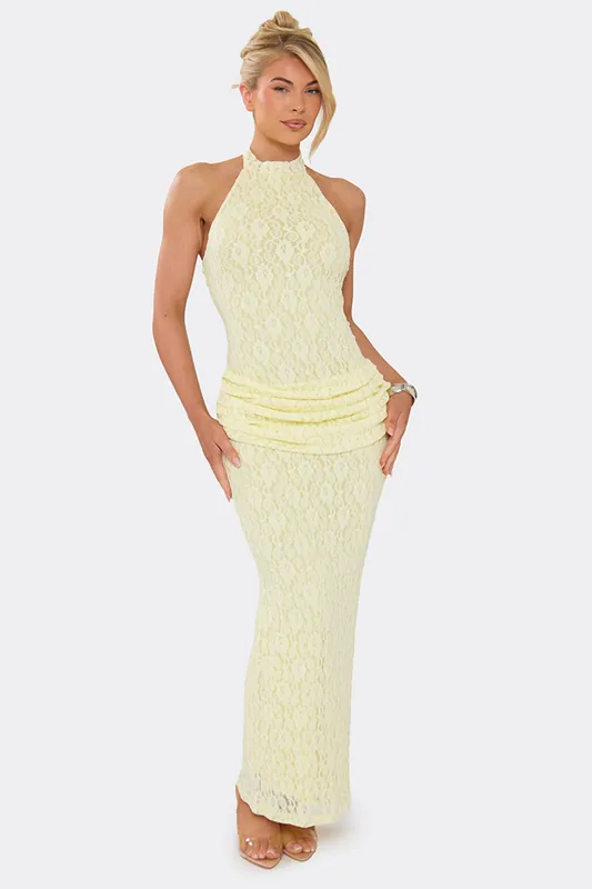 Sleeveless Drape Lace Maxi Dress - EGO
