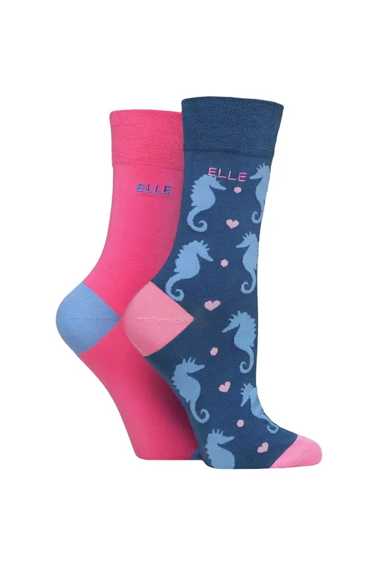 2 Pair Bamboo Patterned and Plain Socks - ELLE