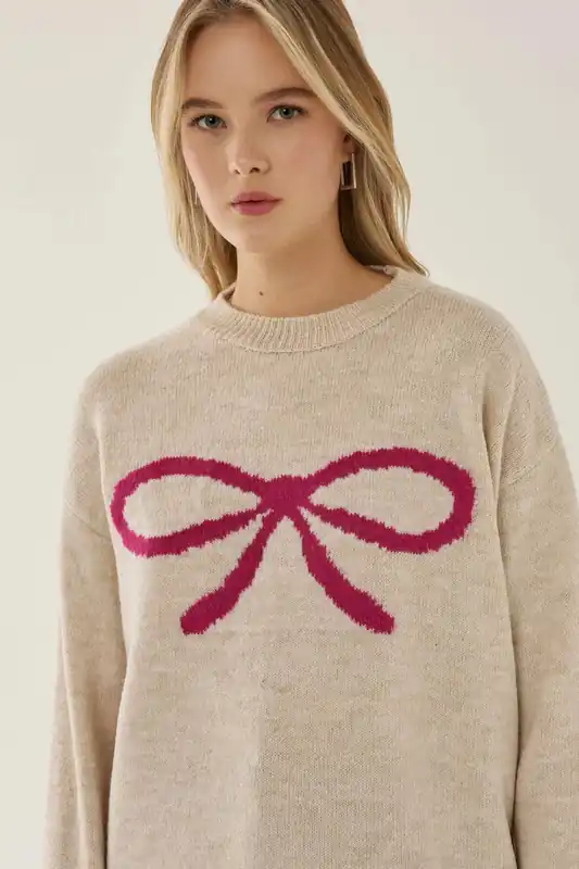 Relaxed Fit Bow Detail Sweater - Hiccup
