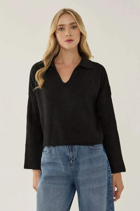 Relaxed Fit Shirt Collar Sweater - Hiccup