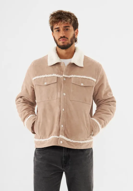 Real Suede Shearling Trucker Jacket - Bolongaro Trevor