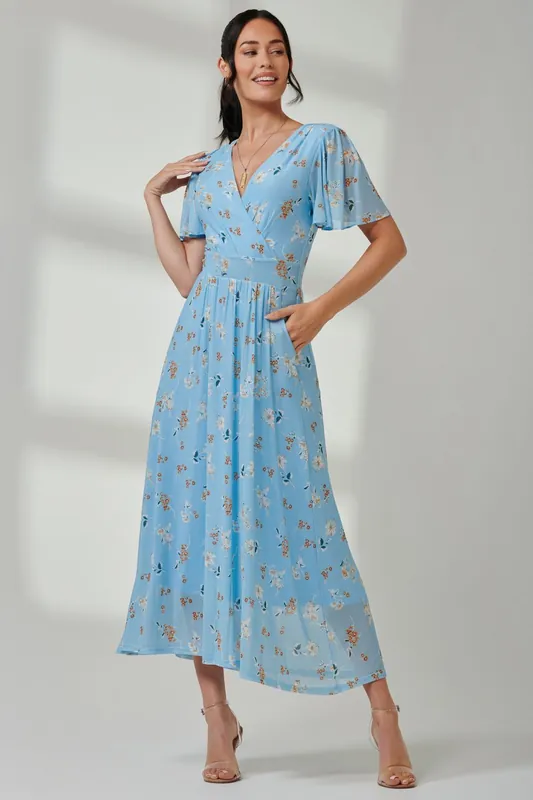 Gracelyn Wrap Front Mesh Maxi Dress - Jolie Moi