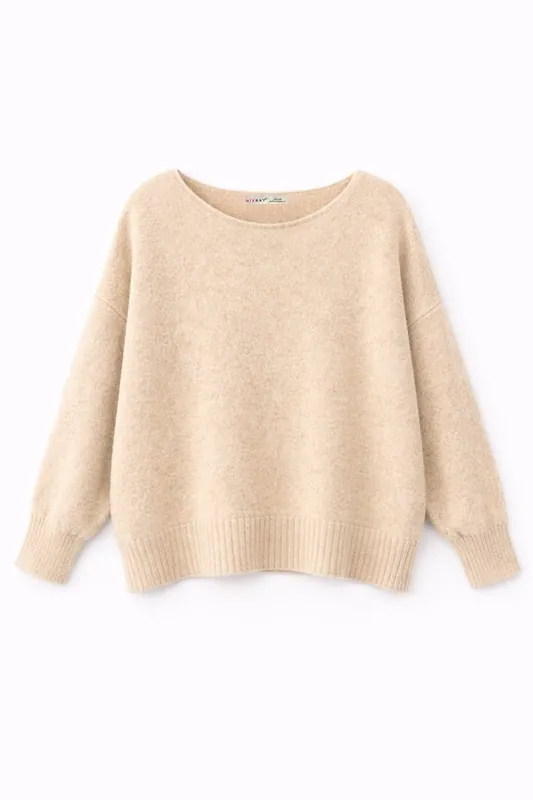 Oversized Boat Neck Knit Sweater - MixRay