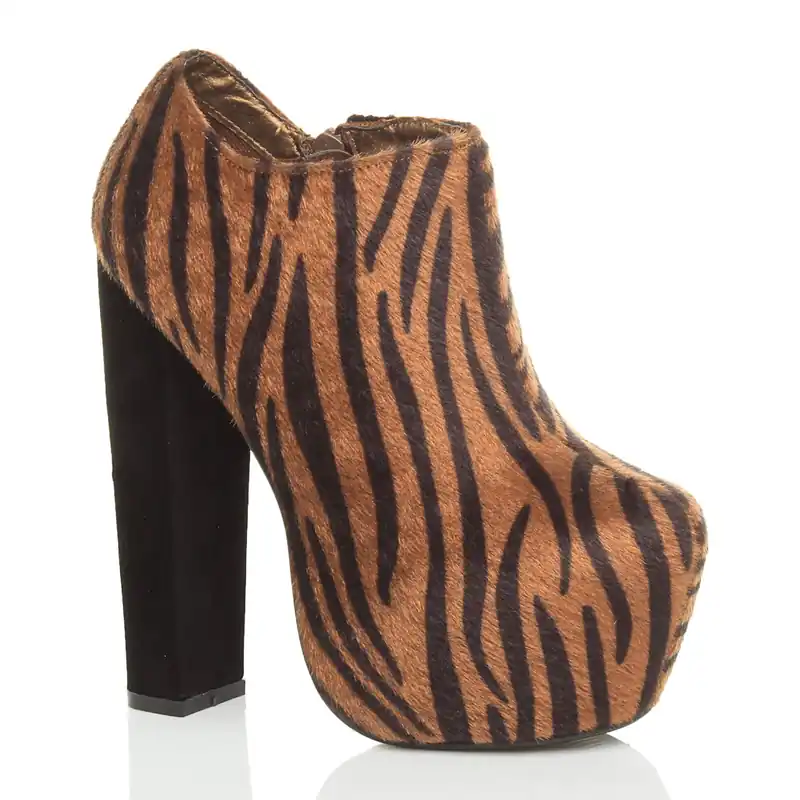 High Block Heel Tiger Print Platform Shoe Boots - AJVANI