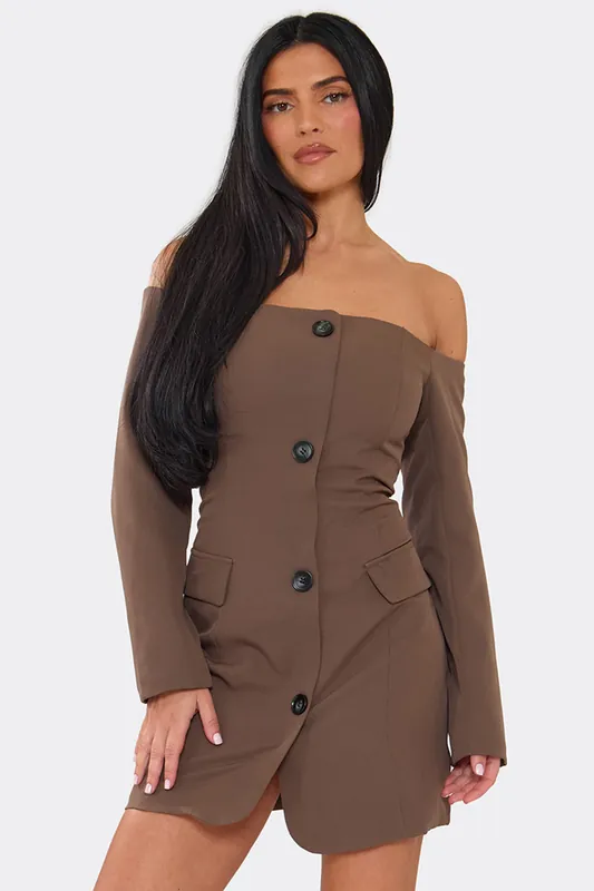 Blazer Style Long Sleeve Button Mini Dress - EGO