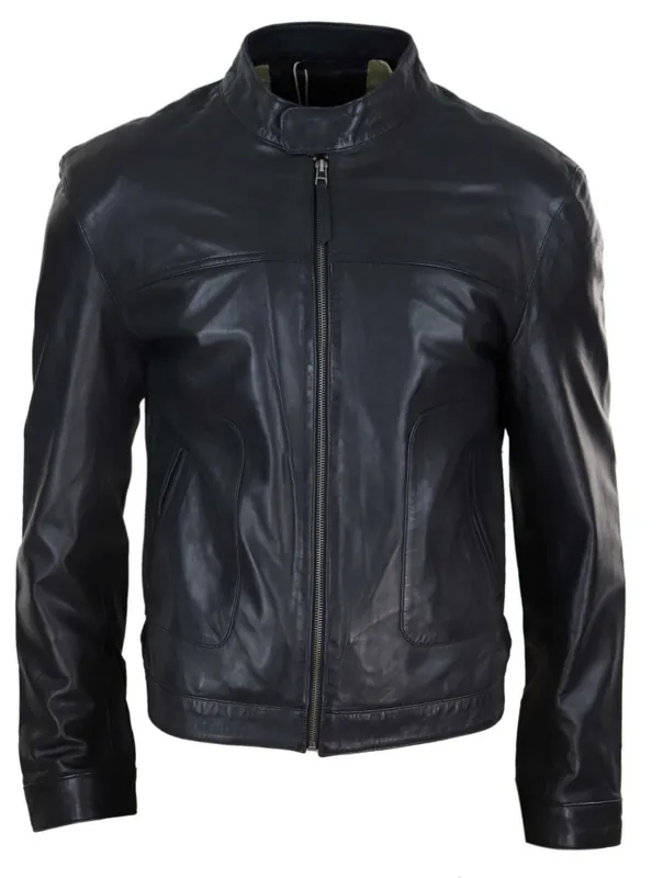 Classic Leather Biker Jacket Collarless - TruClothing