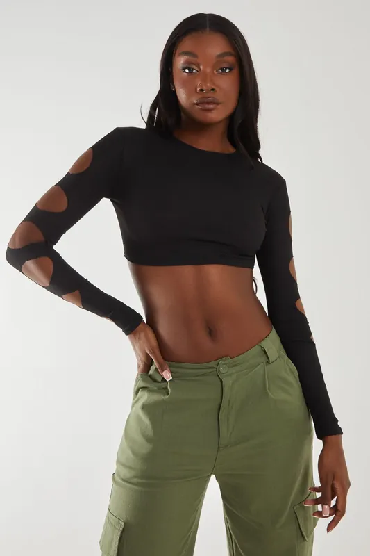 Ribbed Long Sleeve Cut Out Top - Pink Vanilla