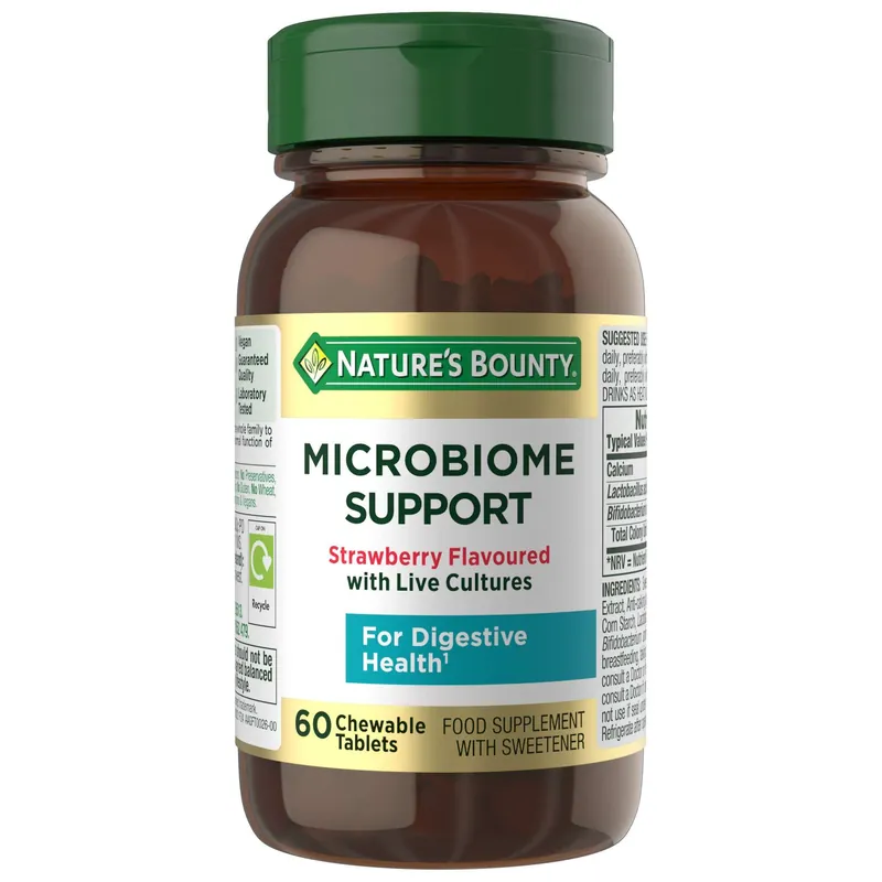 Digestive Health Microbiome Support Strawberry Flavoured Chewable Tablets x 60 - Nature's Bounty