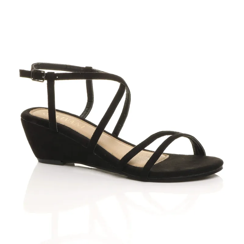 Mid Wedge Heel Crossed Straps Sandals - AJVANI