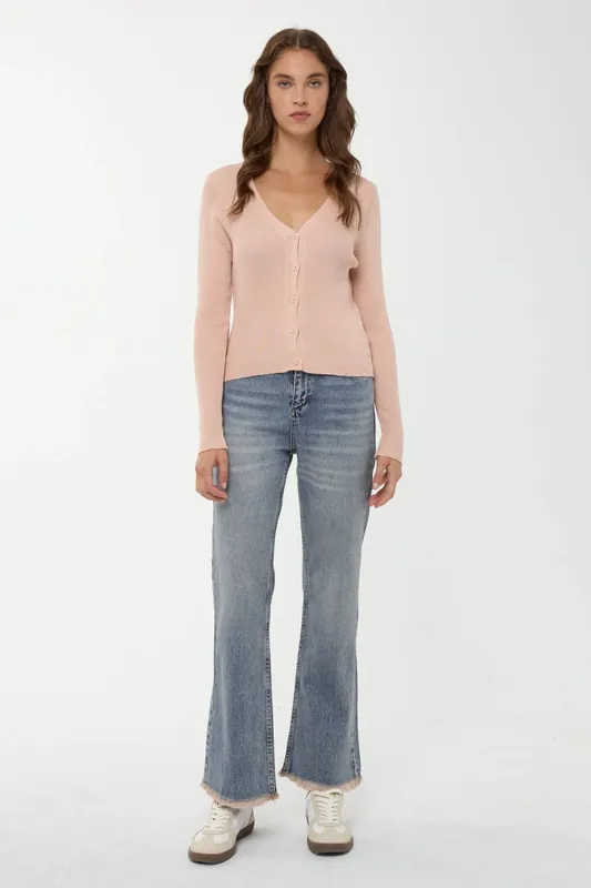 V-Neck Buttoned Knit Cardigan