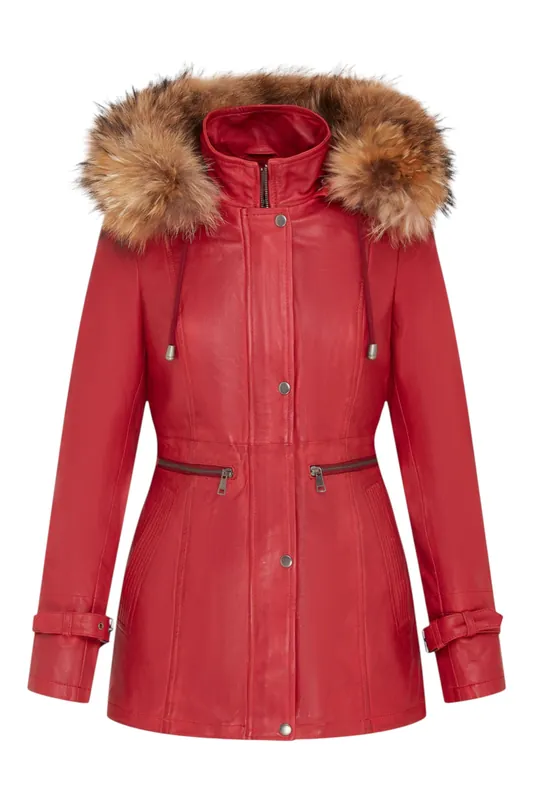 Warm Leather Hooded Parka Jacket-Northwich