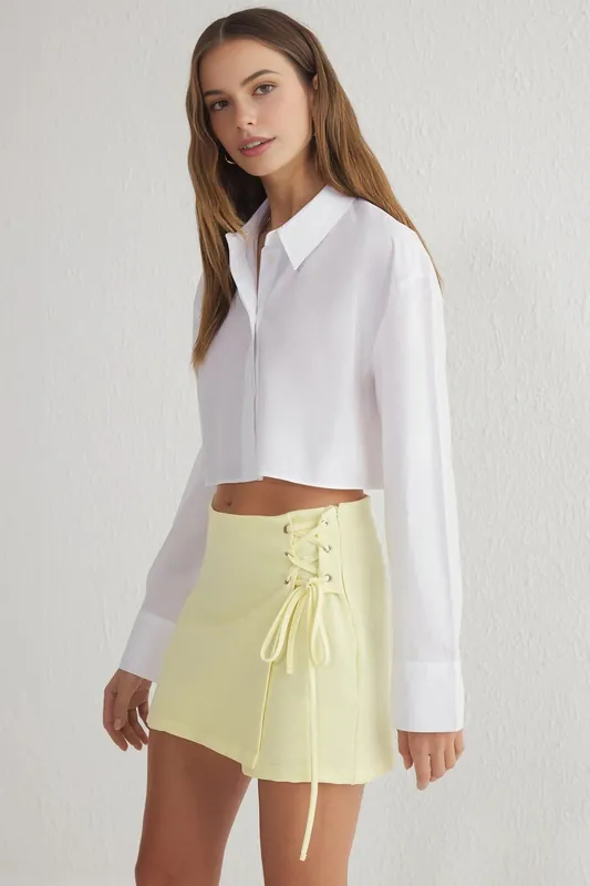 Lace-Up Woven Mini Skort with Eyelet Detail