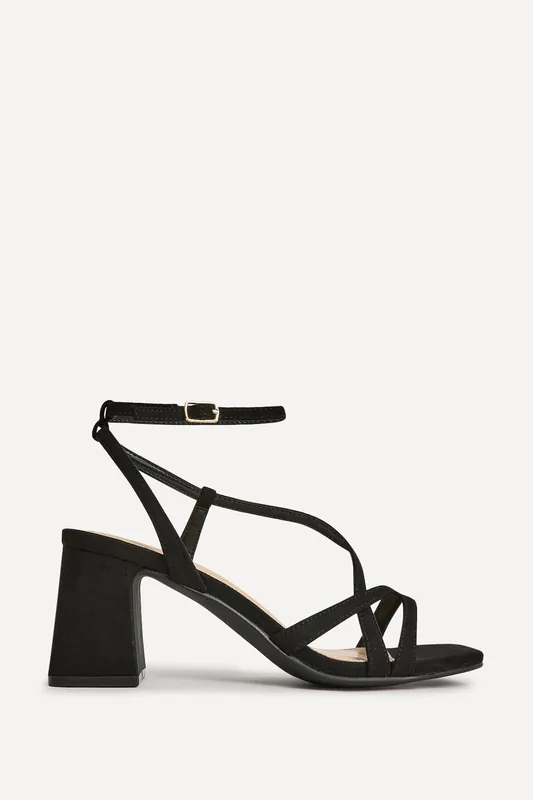 Oslo Black Faux Suede Heeled Sandals - Linzi