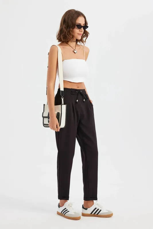 High-Waist Woven Jogger Trousers with Drawstring