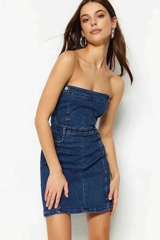 Strapless Denim Mini Dress - WOVCOR
