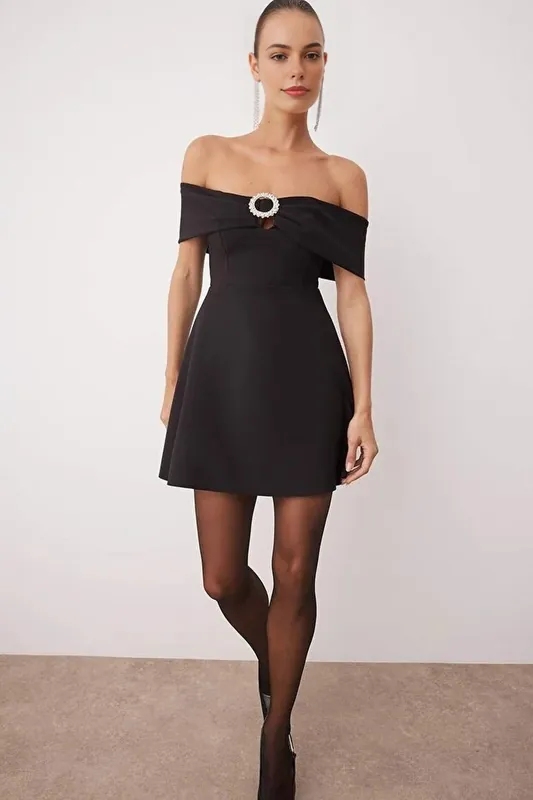 Women’s Off-Shoulder Stone Detail Occasion Dress