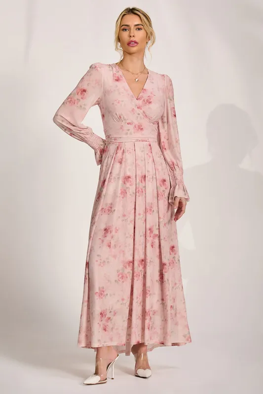Long Sleeve V Neck Mesh Maxi Dress - Jolie Moi