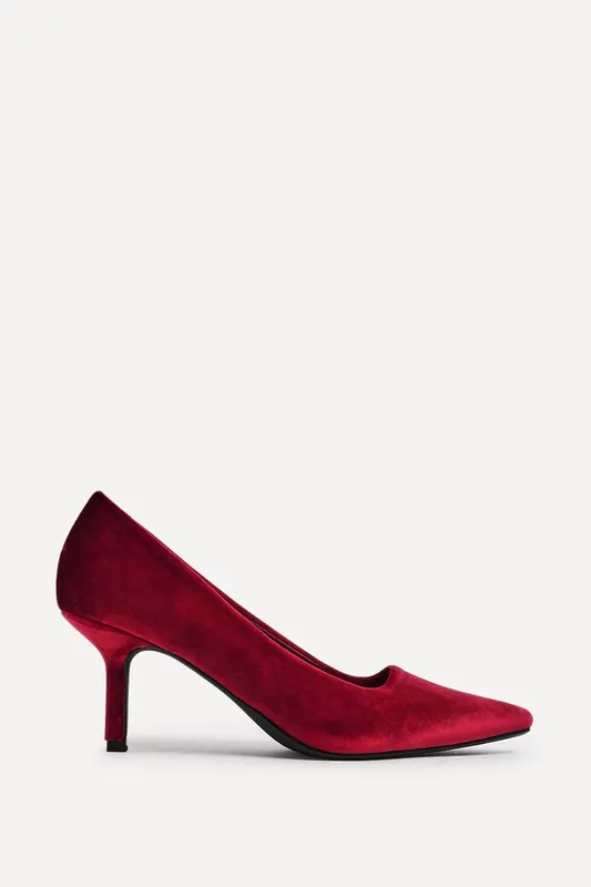 Kat Burgundy Velvet Classic Court Heels - Linzi