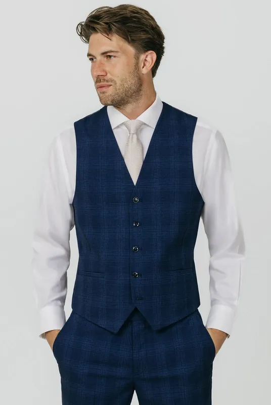 Royal Blue Shadow Check Waistcoat - Dobell