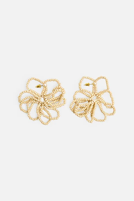 Beaded Flower Earrings Beige - Public Desire