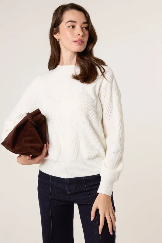 Ivory Argyle Texture Knit Jumper - Blue Vanilla