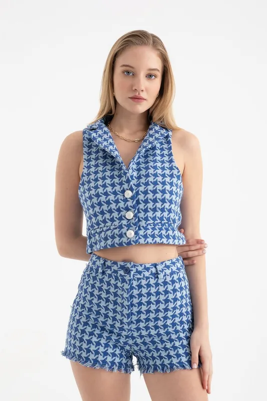V Neck Buttoned Cropped Waistcoat - Hiccup