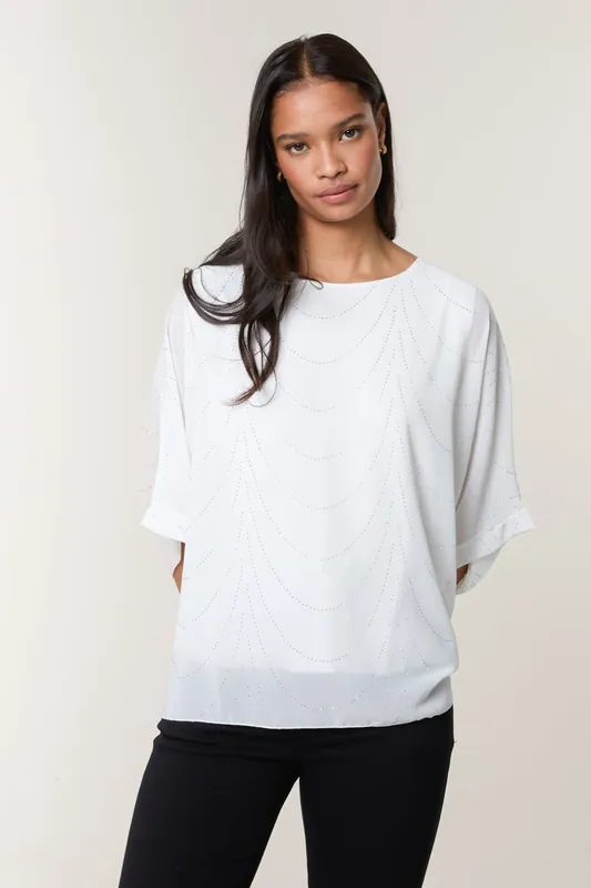 White Studded Wave Chiffon Kaftan Top - Blue Vanilla