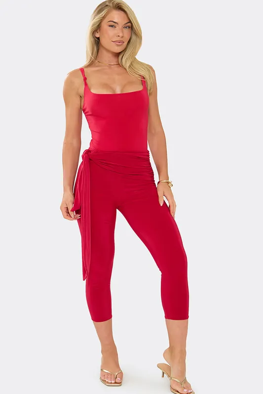 Tie Drape Slinky Low Rise Capri Leggings - EGO