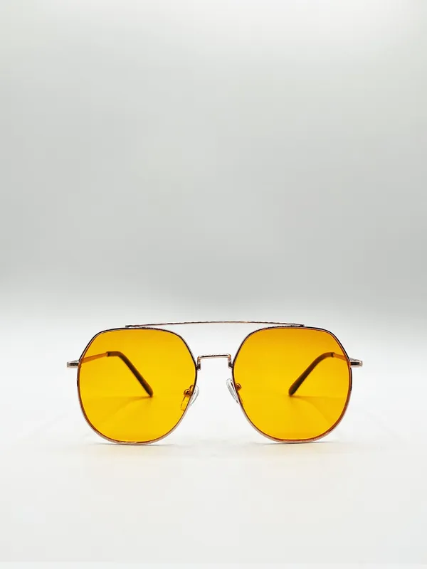 Gold Rounded Aviator Style Sunglasses - SVNX
