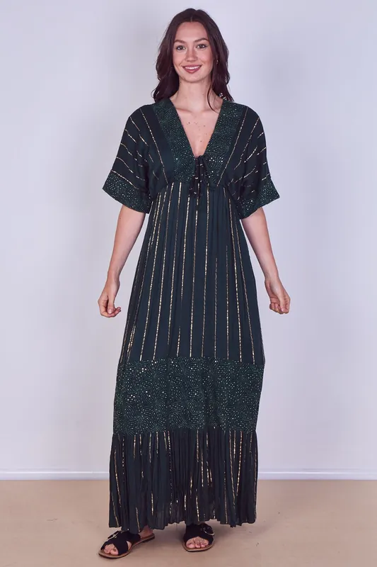 Boho Sequin Swirl Embroidered Maxi Dress - ELAINA FASHION