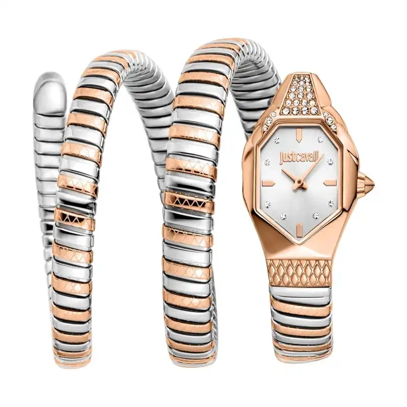 Ambra Two Tones Rose Gold Silver Snake Watch - Just Cavalli