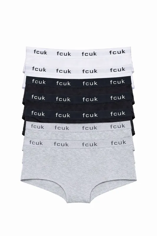 7 Pack Cotton FCUK Ladies Hipster Full Briefs - French Connection