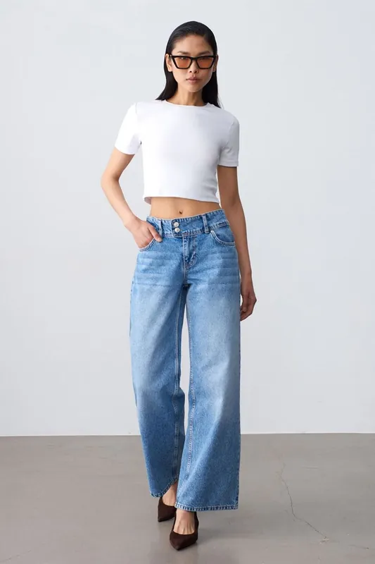 High-Waist Wide-Leg Cotton Jeans