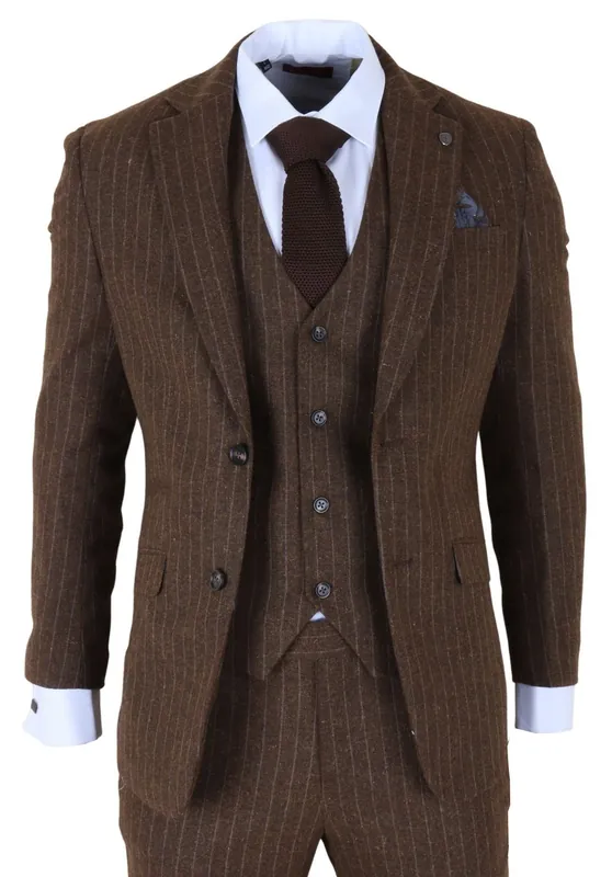 Men's Pinstripe 3 Piece Slim Fit Formal Dinner Suit - Infinity Leather