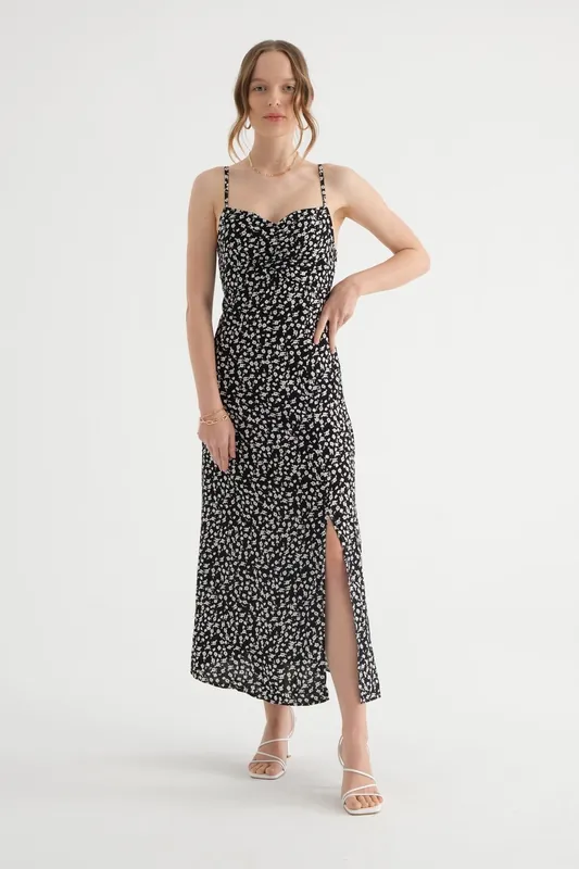 Floral Sweetheart Neck Spaghetti Strap Maxi Dress - Hiccup