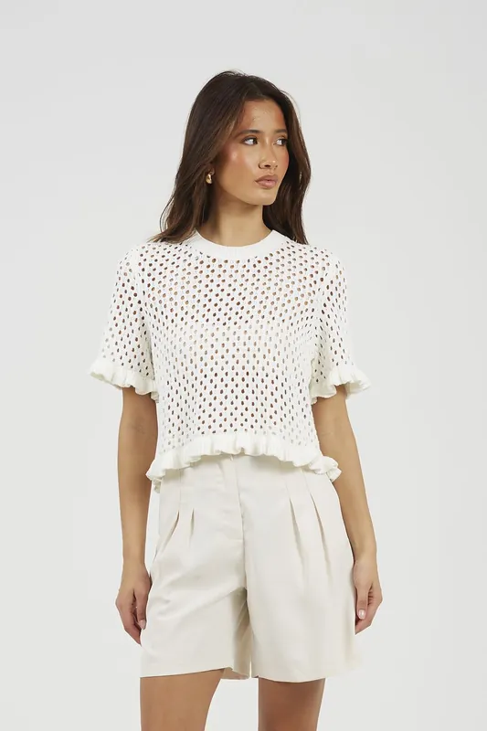 Open Knit T Shirt With Frill Hem - Brave Soul