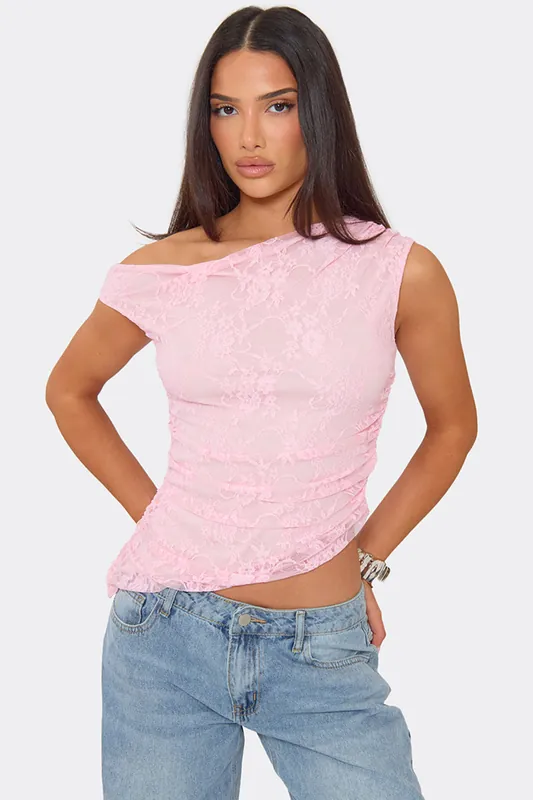 Sleeveless Off The Shoulder Asymmetric Hem Lace Top - EGO