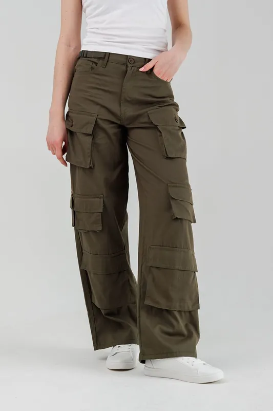 Cargo-Style Wide Leg Trousers