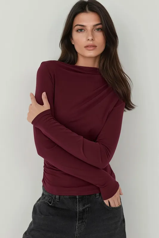 Boat Neck Blouse with Gathering Detail - Hiccup