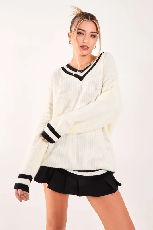 Varsity Knit Oversized Jumper - Pink Vanilla
