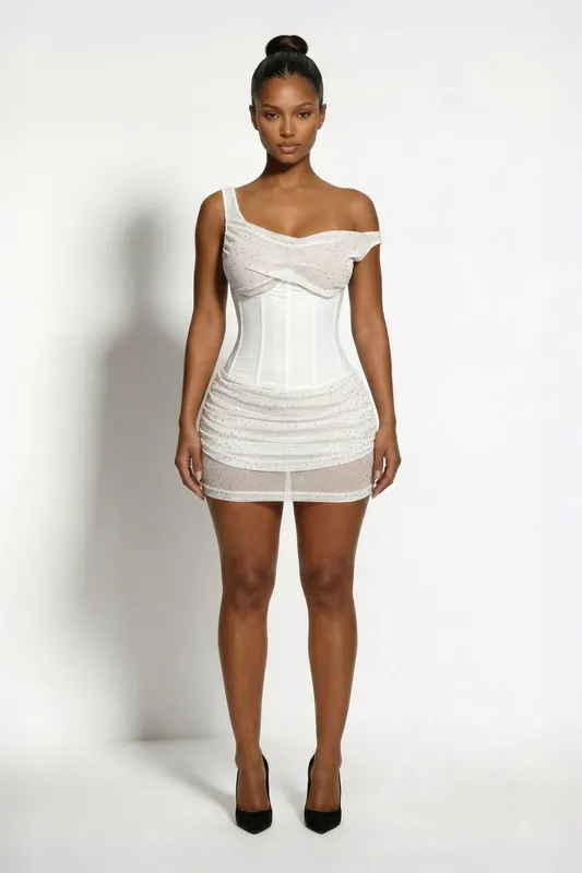 The Cassia Mesh Stud Corset Mini Dress - LEMONLUNAR