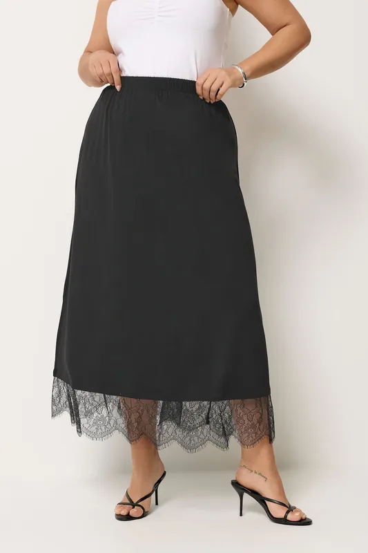 Lace Trim Gathered Skirt - Yours