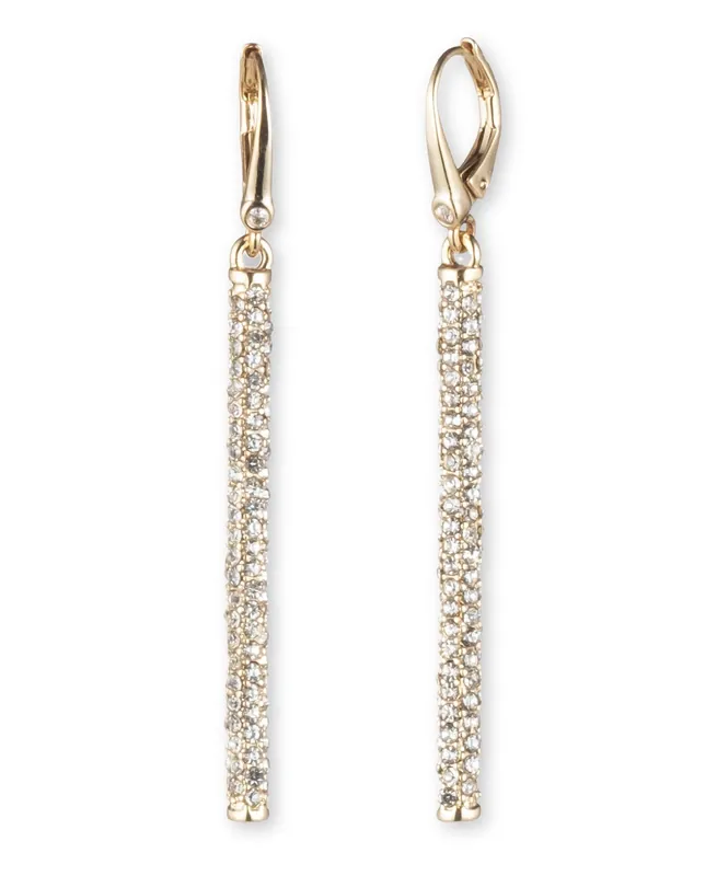 Micropave Linear Earrings with Crystals - Gold and Crystal