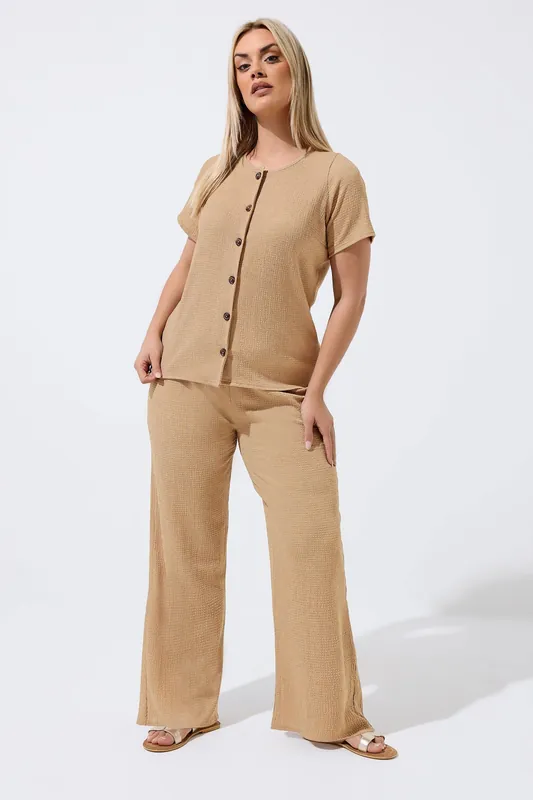 Crinkle Wide Leg Trousers - Yours