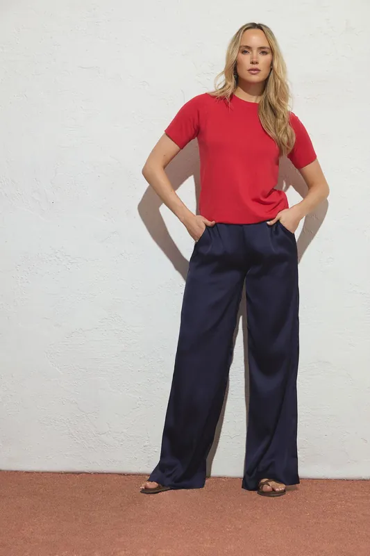 Tall Satin Wide Leg Trousers - Long Tall Sally