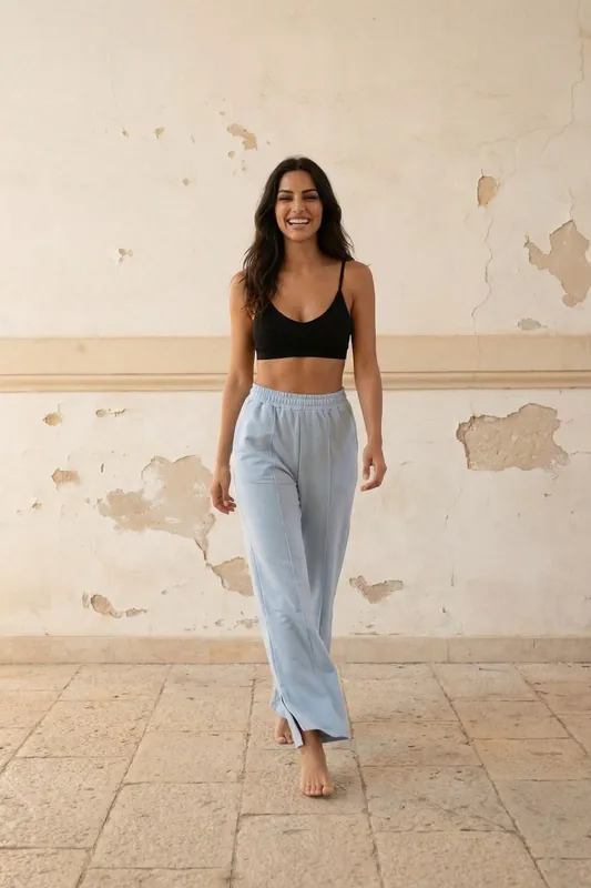High-Waist Wide-Leg Knit Joggers
