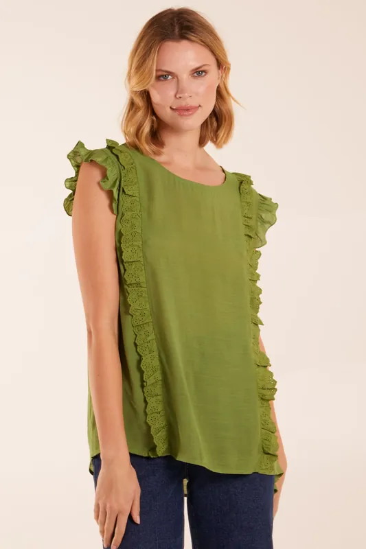 Button Back Frill Top - Blue Vanilla
