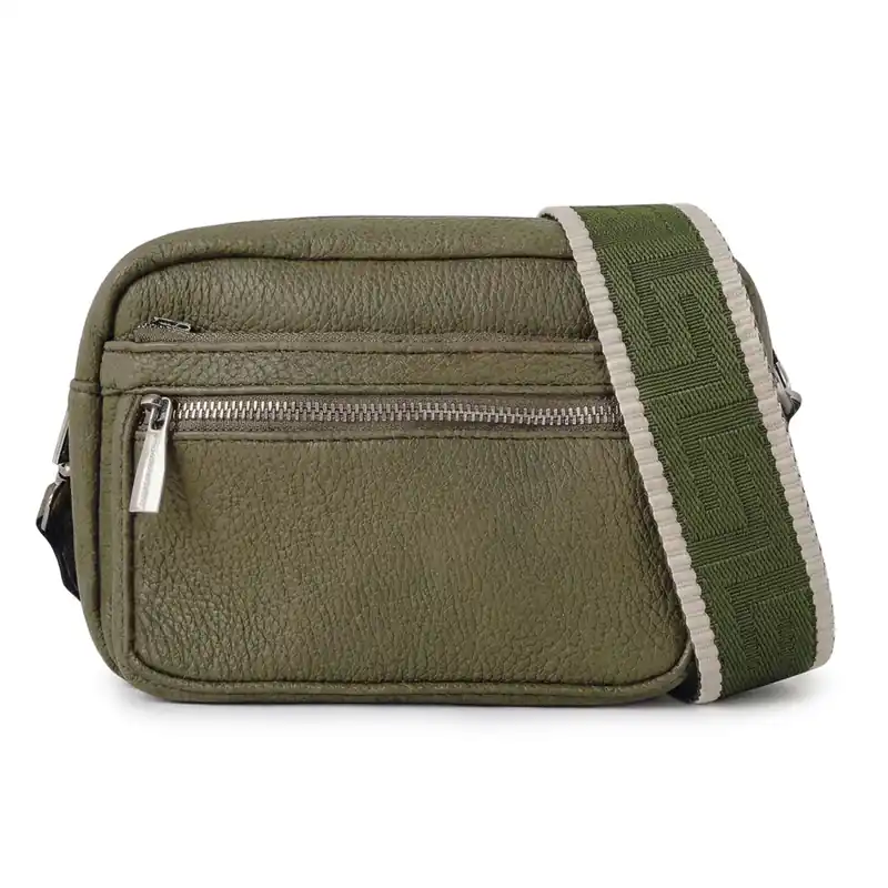 Multi Pockets Double Compartments Canvas Strap Crossbody Bag - Kitise