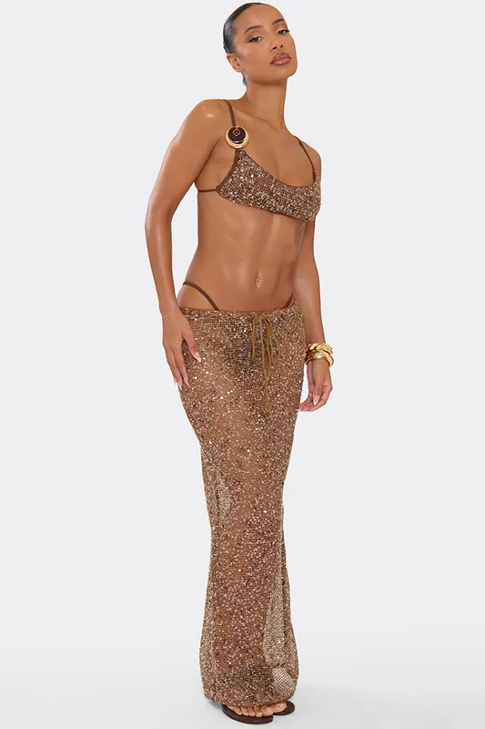 Tie Sequin Maxi Skirt - EGO