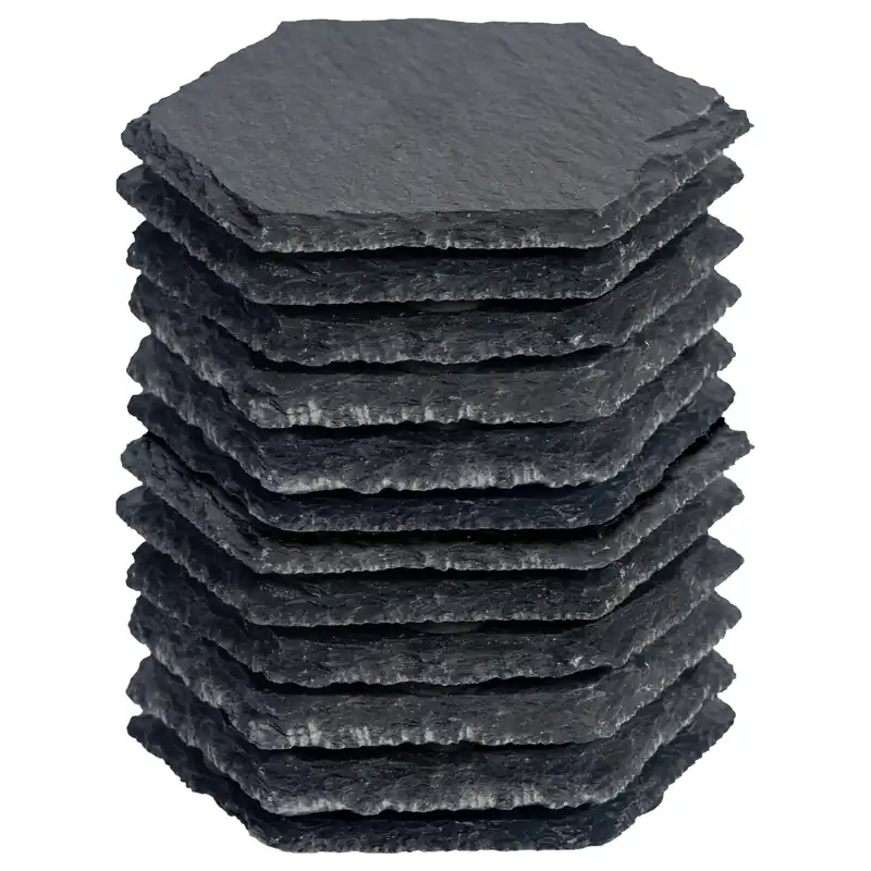 10cm Hexagon Slate Coasters - Set of 12 Natural Stone Drinks Coasters